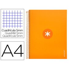 Cuaderno espiral a4 micro antartik tapa forrada 120h 90 gr cuadro 5mm 5 bandas 4 taladros color mostaza