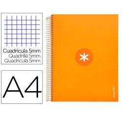 Cuaderno espiral a4 micro antartik tapa forrada 120h 90 gr cuadro 5mm 5 bandas 4 taladros color mostaza