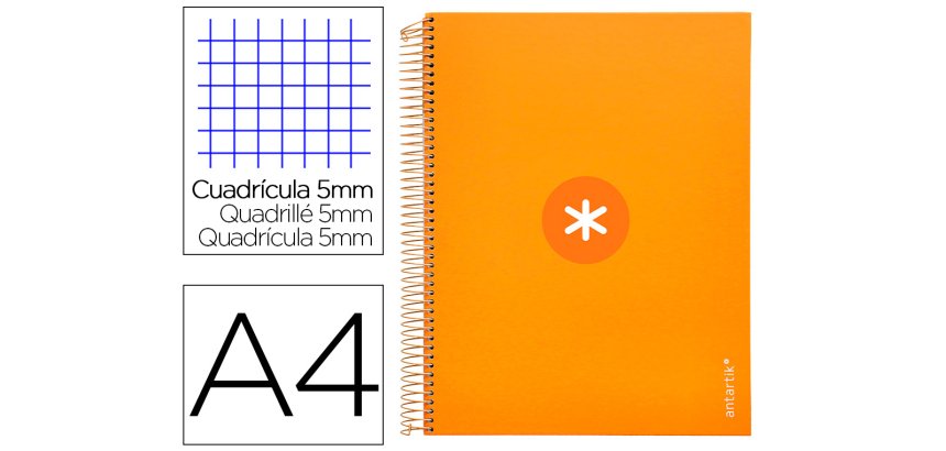 Cuaderno espiral a4 micro antartik tapa forrada 120h 90 gr cuadro 5mm 5 bandas 4 taladros color mostaza