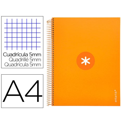 Cuaderno espiral a4 micro antartik tapa forrada 120h 90 gr cuadro 5mm 5 bandas 4 taladros color mostaza