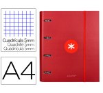 Carpeta con recambio antartik a4 cuadro 5mm forrada 4 anillas 40mm redondas con solapa color frambuesa
