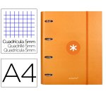 Carpeta con recambio antartik a4 cuadro 5mm forrada 4 anillas 40mm redondas con solapa color mostaza