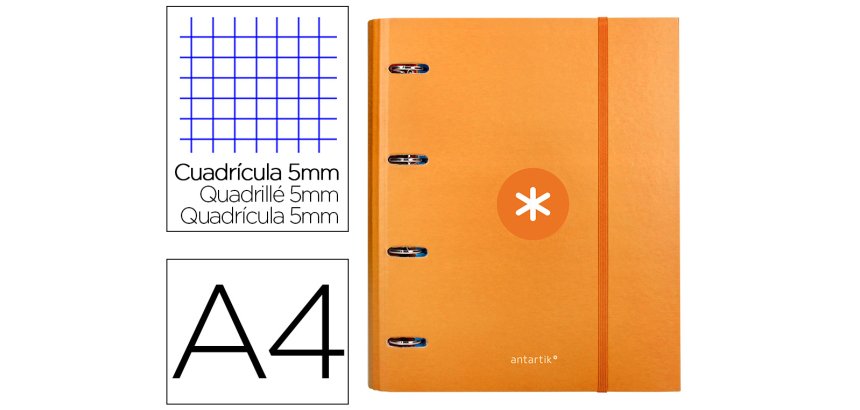 Carpeta con recambio antartik a4 cuadro 5mm forrada 4 anillas 40mm redondas con solapa color mostaza
