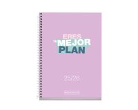 Agenda espiral escolar miquelrius activa octavo dia pagina 25-26 tapa carton forrado lila