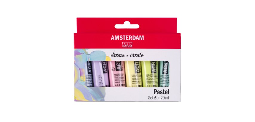 Pintura acrilica amsterdam 20 ml caja de 6 colores surtidos pastel