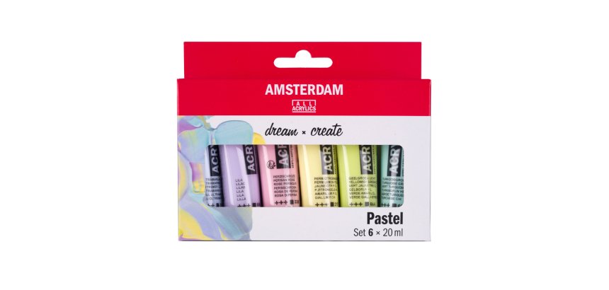 Pintura acrilica amsterdam 20 ml caja de 6 colores surtidos pastel