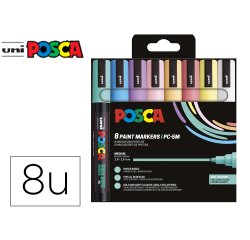 Rotulador uni posca pc-5m/8c marcador de pintura punta conica 1,8-2,5 mm estuche de 8 unidades colores suaves