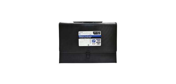 Maletin clasificador office box polipropileno con asa 24 separadores negro