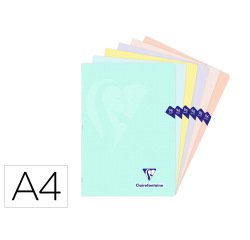 Libreta clairefontaine din a4 tapa plastico translucido flexible 48 hojas 90 g cuadro 5 mm colores pastel