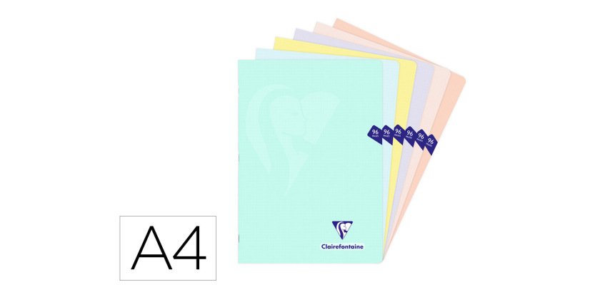 Libreta clairefontaine din a4 tapa plastico translucido flexible 48 hojas 90 g cuadro 5 mm colores pastel