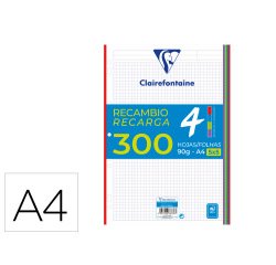 Recambio clairefontaine din a4 300 hojas 90 gr cuadro 5 mm con bandas de 5 colores vivos