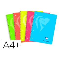 Cuaderno espiral clairefontain e din a4+ 120 hojas 90 g tapa plastico microperforado cuadro 5 mm colores surtidos