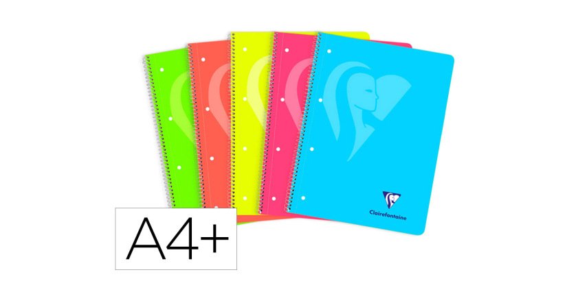 Cuaderno espiral clairefontain e din a4+ 120 hojas 90 g tapa plastico microperforado cuadro 5 mm colores surtidos