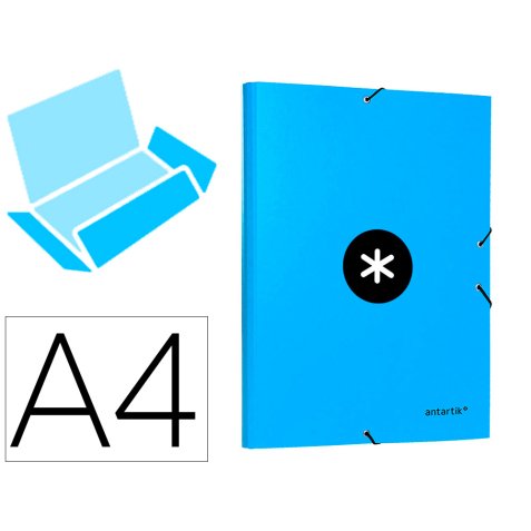 Carpeta antartik gomas tres solapas carton forrado a4 color azul