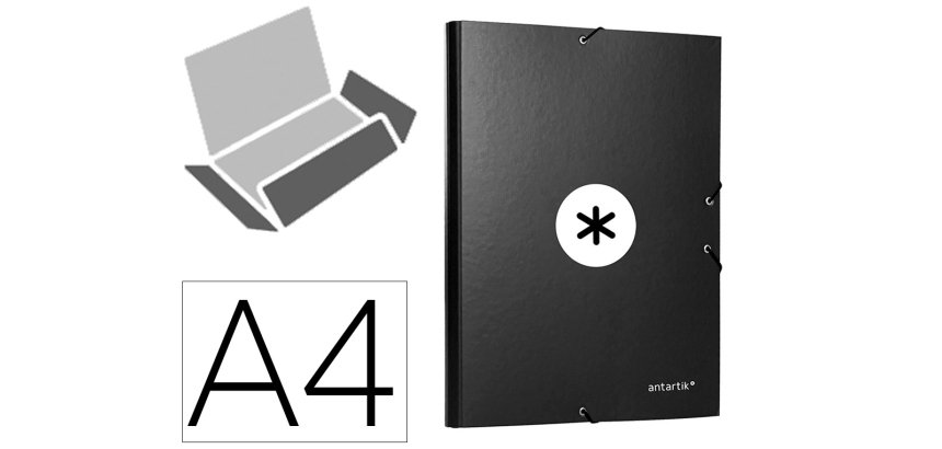 Carpeta antartik gomas tres solapas carton forrado color negro