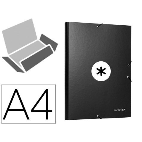 Carpeta antartik gomas tres solapas carton forrado color negro