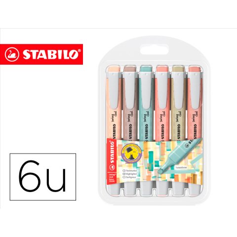 Rotulador stabilo fluorescente swing cool nature colors estuche de 6 unidades colores surtidos