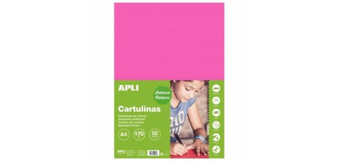 Cartulina apli din a4 170 g/m2 fucsia paquete de 50 hojas