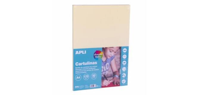 Cartulina apli din a4 170 g/m2 colores pastel surtidos paquete de 50 hojas