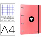Carpeta con recambio antartik a4 cuadro 5mm forrada 4 anillas 25mm redondas color coral
