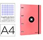 Carpeta con recambio antartik a4 cuadro 5mm forrada 4 anillas 25mm redondas color coral