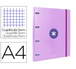 Carpeta con recambio antartik a4 cuadro 5mm forrada 4 anillas 25mm redondas color lavanda