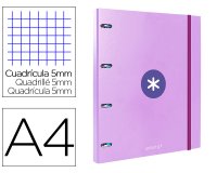 Carpeta con recambio antartik a4 cuadro 5mm forrada 4 anillas 25mm redondas color lavanda