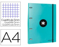 Carpeta con recambio antartik a4 cuadro 5mm forrada 4 anillas 25mm redondas color menta