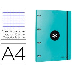 Carpeta con recambio antartik a4 cuadro 5mm forrada 4 anillas 25mm redondas color menta
