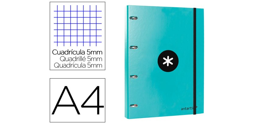 Carpeta con recambio antartik a4 cuadro 5mm forrada 4 anillas 25mm redondas color menta