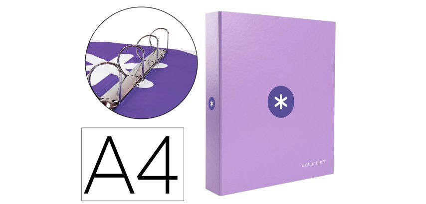 Carpeta 4 anillas 40 mm mixtas antartik a4 forrada color lavanda