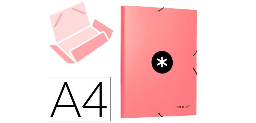 Carpeta antartik gomas tres solapas carton forrado a4 color coral