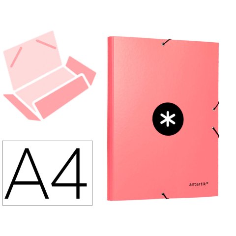 Carpeta antartik gomas tres solapas carton forrado a4 color coral