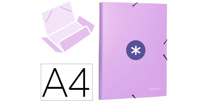 Carpeta antartik gomas tres solapas carton forrado a4 color lavanda