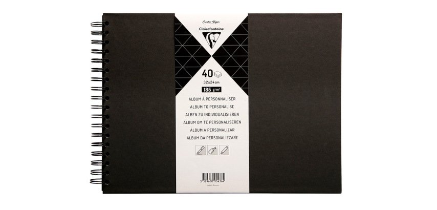 Album espiral para personalizar clairefontaine tapa dura negra 32x24 cm 40 hojas 185 gr