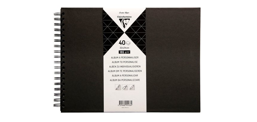 Album espiral para personalizar clairefontaine tapa dura negra 32x24 cm 40 hojas 185 gr