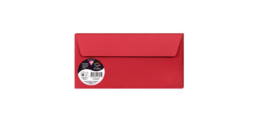 Sobre clairefontaine pollen 110x220 mm rojo grosella pack de 5 unidades