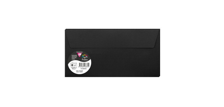 Sobre clairefontaine pollen 110x220 mm negro pack de 5 unidades