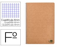 Cuaderno espiral liderpapel din a4 ecouse tapa cartulina kraft 80h papel reciclado 80 gr cuadro 4mm con margen
