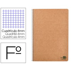Cuaderno espiral liderpapel din a4 ecouse tapa cartulina kraft 80h papel reciclado 80 gr cuadro 4mm con margen