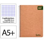 Cuaderno espiral liderpapel a5 ecouse tapa cartulina kraft 80h papel reciclado 80gr cuadro 4mm