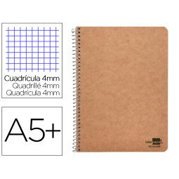 Cuaderno espiral liderpapel cuarto ecouse tapa cartulina kraft 80h papel reciclado 80 grcuadro 4mm