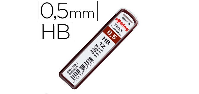 Minas rotring grafito 0,5 mm hb estuche de 12 minas