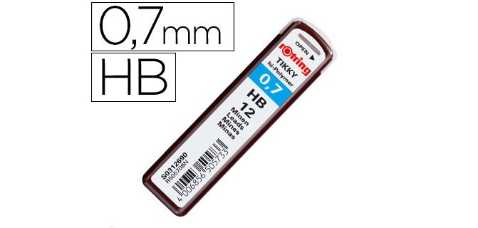 Minas rotring grafito 0,7 mm hb estuche de 12 minas