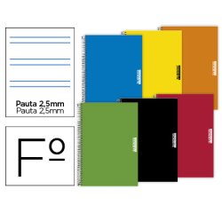 Cuaderno espiral papercop folio tapa extradura 80 hojas pauta 5 2,5 mm con margen 70 gr colores surtidos