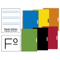 Cuaderno espiral papercop folio tapa extradura 80 hojas pauta 5 2,5 mm con margen 70 gr colores surtidos