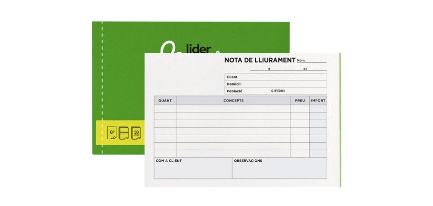 Talonario liderpapel entregas 8º original y copia t228 apaisado texto en catalan
