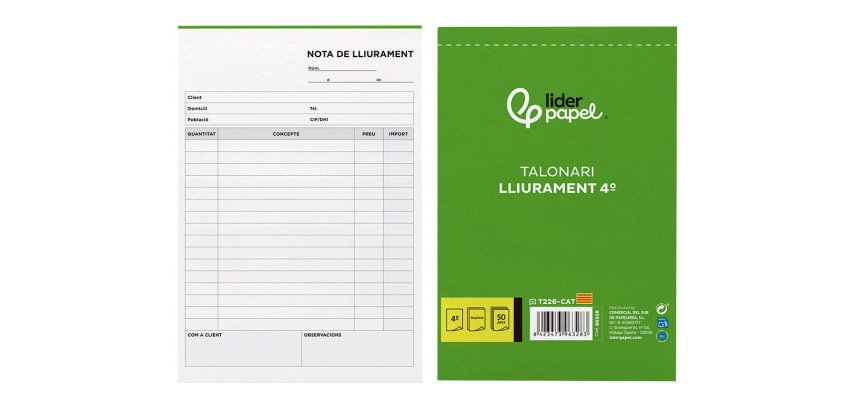 Talonario liderpapel entregas cuarto original y copia t226 texto en catalan