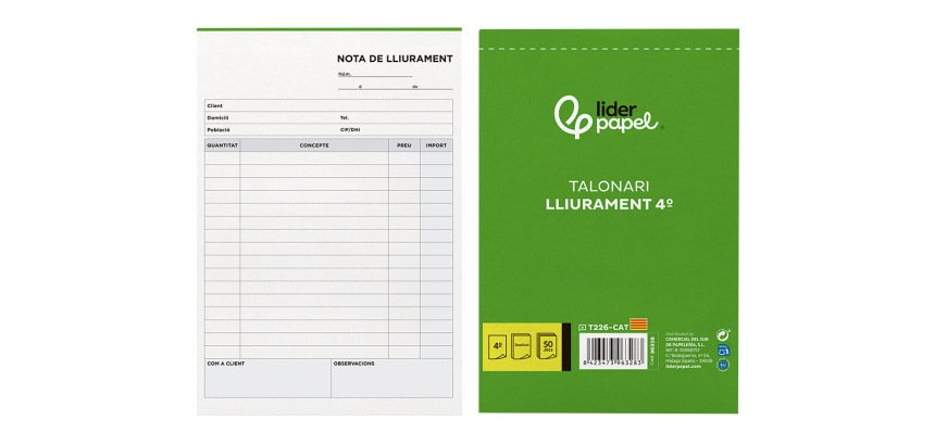 Talonario liderpapel entregas cuarto original y copia t226 texto en catalan