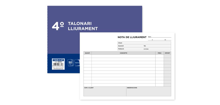 Talonario liderpapel entregas cuarto original y 2 copias t329 apaisado texto en catalan